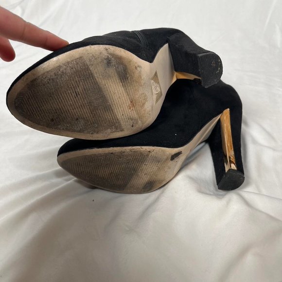 Black suede gold booties heels - Picture 3 of 7